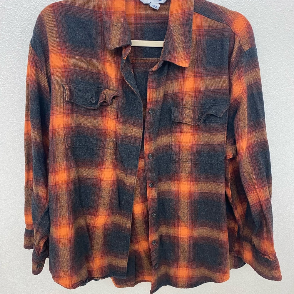Old Navy Women’s Casual Plaid Shirt - Orange and Black in Size XL